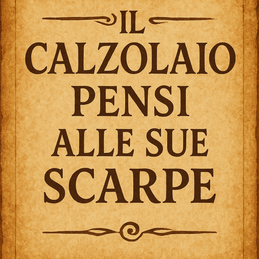Frase motivazionale “Il calzolaio pensi alle sue scarpe” con sfondo elegante antico