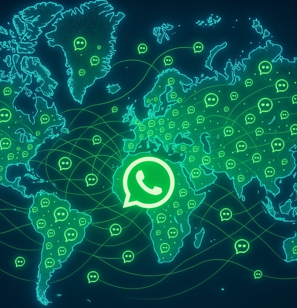 mappa del mondo con notifiche push di whatsapp