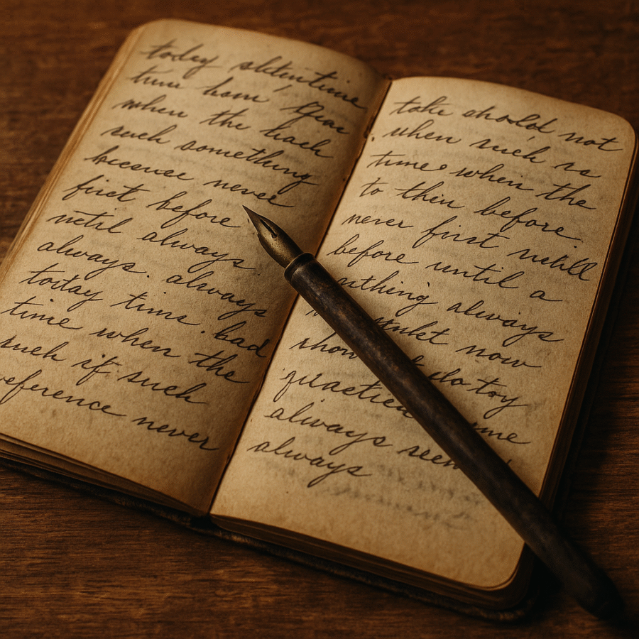 taccuino vintage aperto con penna