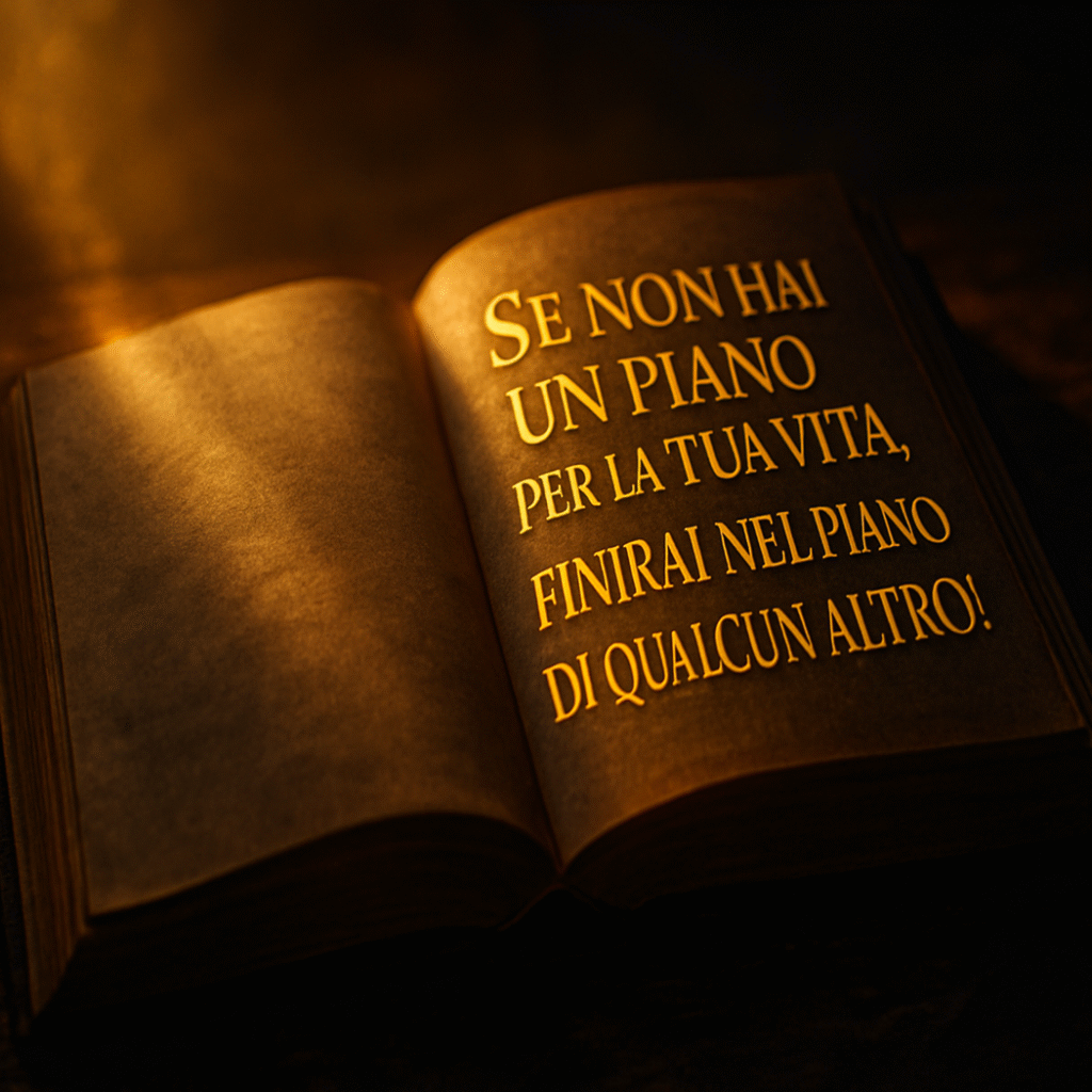 libro con texto "Se non hai un piano per la tua vita, finirai nel piano di qualcun altro!"
