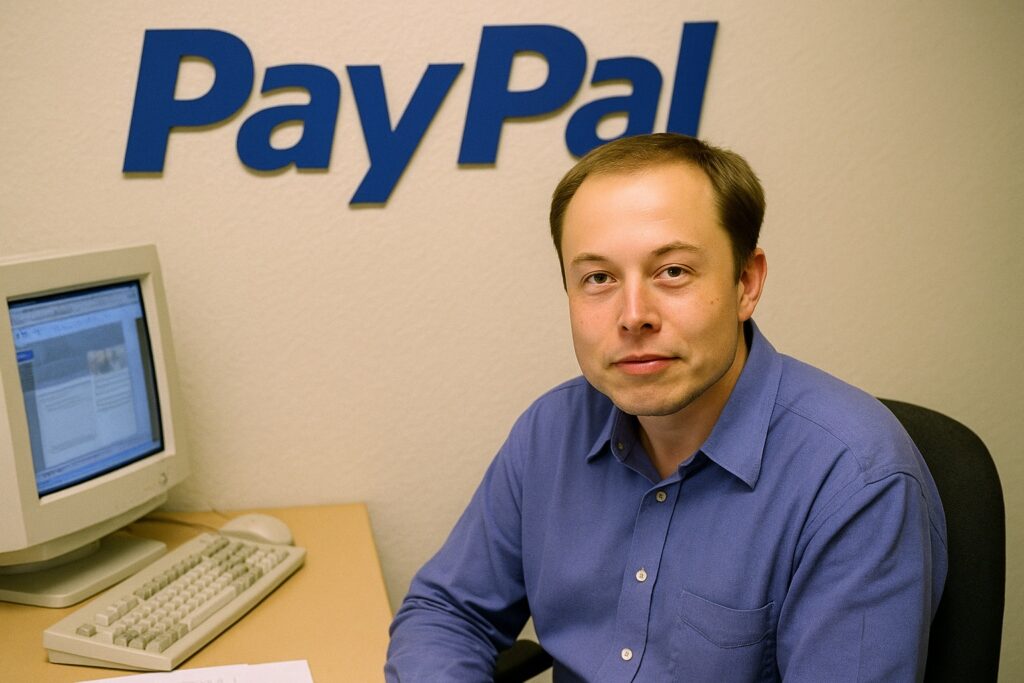 Elon Musk ai tempi della nascita di PayPal, uno dei suoi primi grandi successi.