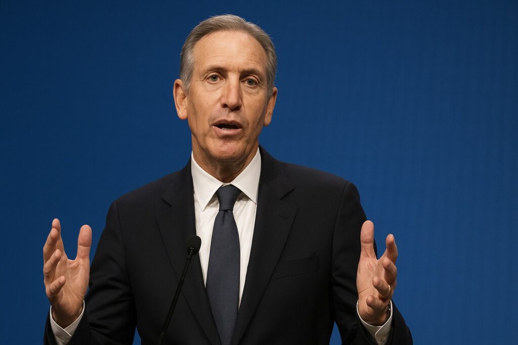 Howard Schultz parla a una conferenza motivazionale.