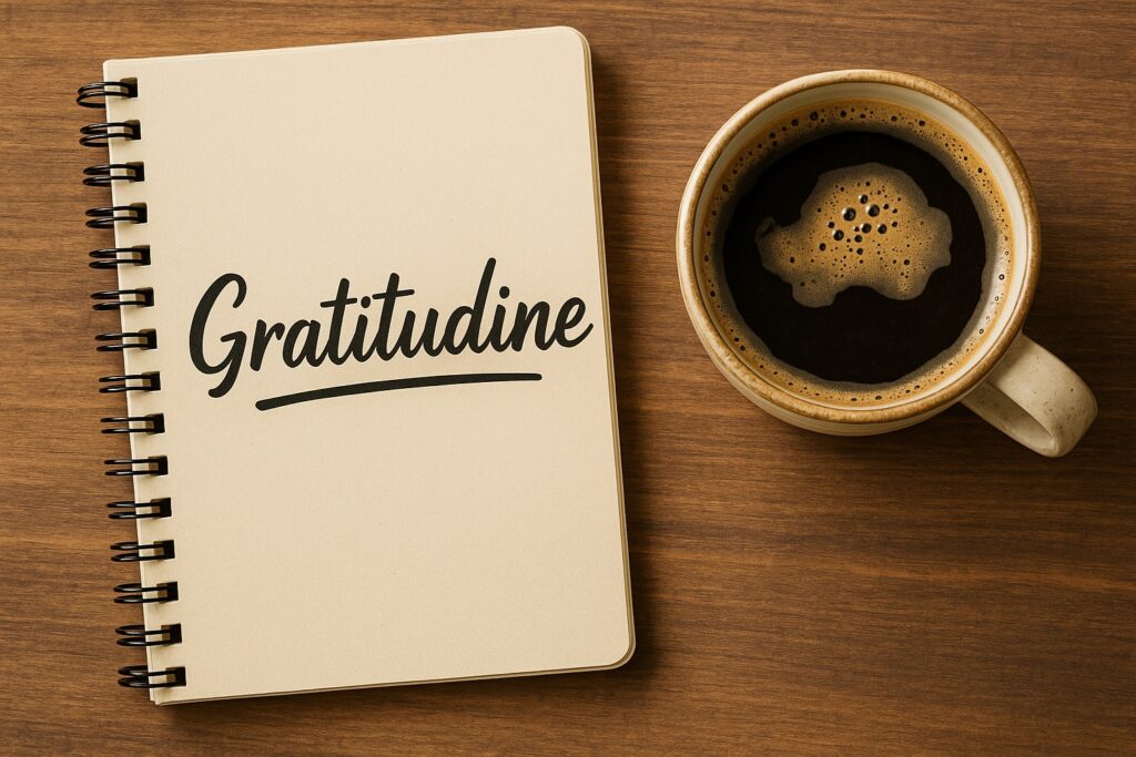 Taccuino della gratitudine come strumento per applicare gli insegnamenti di Jim Rohn nella vita quotidiana.