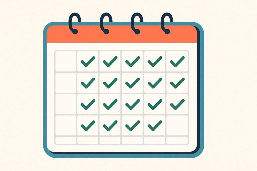 Calendario con abitudini completate e segni di spunta