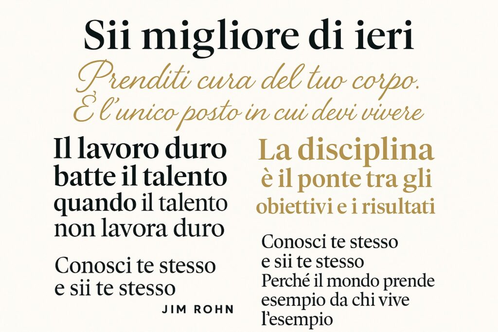 Collage tipografico con citazioni note di Jim Rohn
