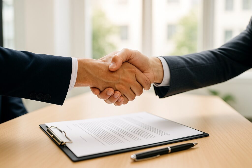Due persone che si stringono la mano dopo aver concluso un accordo