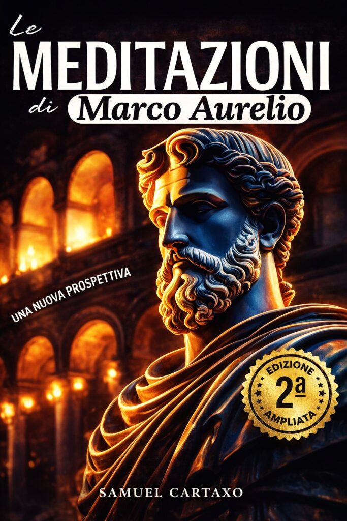 Ritratto della copertina del libro Meditazioni di Marco Aurelio, opera filosofica sullo stoicismo, il controllo di sé e la saggezza interiore – Il Meglio dei Libri
