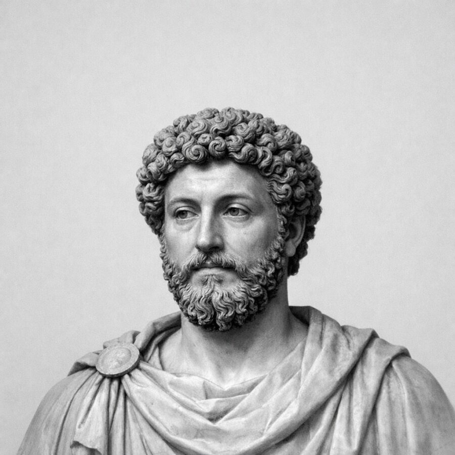 Ritratto di Marco Aurelio, imperatore romano e filosofo stoico, noto per le sue frasi su autocontrollo, virtù, dovere e serenità interiore – Il Meglio dei Libri