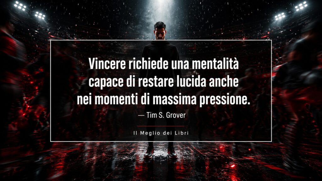 Ritratto simbolico ispirato a Tim Grover con atmosfera intensa e frase sulla lucidità mentale sotto pressione.