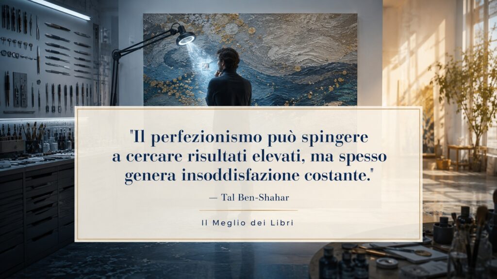 Rappresentazione simbolica del perfezionismo con una persona concentrata su un piccolo difetto in un’opera completa.