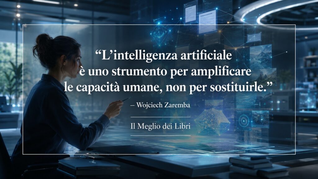 Ritratto simbolico della collaborazione tra una persona e l'intelligenza artificiale ispirato al pensiero di Wojciech Zaremba.