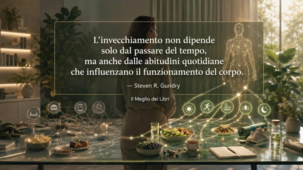 Ritratto simbolico ispirato a Steven R. Gundry con una persona che costruisce abitudini quotidiane orientate al benessere nel tempo.