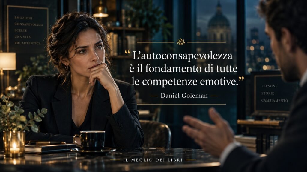 Ritratto simbolico ispirato a Daniel Goleman sull’autoconsapevolezza e sulla capacità di riconoscere le proprie emozioni prima di reagire.
