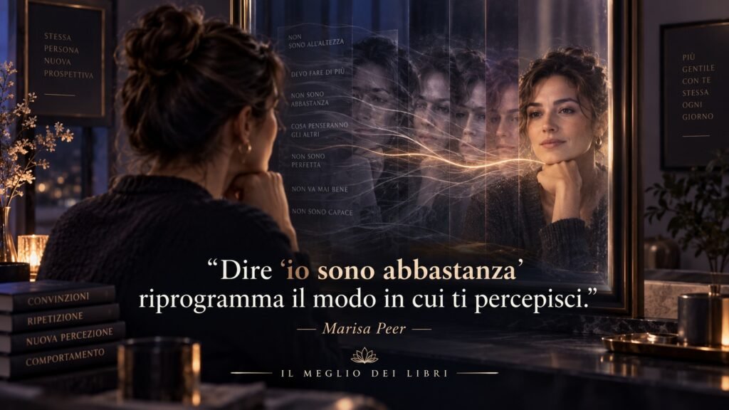 Ritratto simbolico ispirato a Marisa Peer e all’affermazione “Io sono abbastanza” come strumento per modificare la percezione di sé.