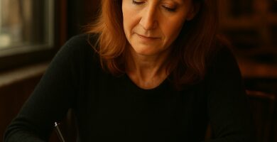 J.K. Rowling che scrive nei caffè di Edimburgo durante i suoi anni più difficili.
