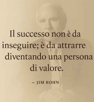 Citazione di Jim Rohn su sfondo elegante: il successo si attrae diventando persone di valore