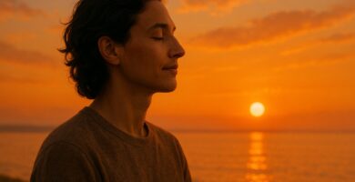 Persona che trova la felicità nel presente mentre sogna il futuro, ispirata dalla frase di Jim Rohn.