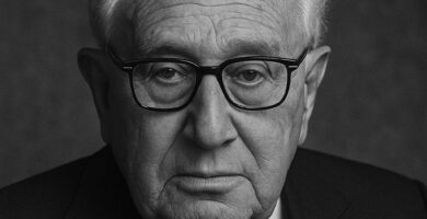 Ritratto in bianco e nero di Henry Kissinger, politico e diplomatico statunitense di origini tedesche, noto per la sua influenza sulla politica estera americana e per le sue frasi sulla leadership, il potere e la diplomazia – Il Meglio dei Libri