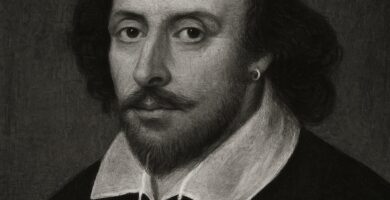 Ritratto in bianco e nero di William Shakespeare, autore e drammaturgo inglese, raffigurato a mezzo busto con sguardo intenso e abiti elisabettiani, simbolo della creatività letteraria e dell’arte poetica – Il Meglio dei Libri
