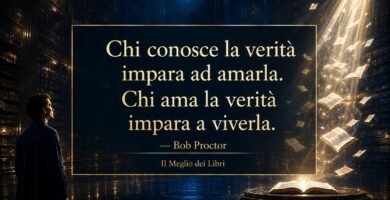 Ritratto simbolico ispirato a Bob Proctor con atmosfera spirituale e frase su verità, consapevolezza e trasformazione personale.