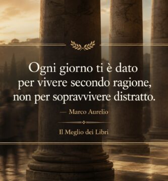 Ritratto simbolico ispirato a Marco Aurelio con atmosfera stoica e frase sulla consapevolezza e la presenza mentale.