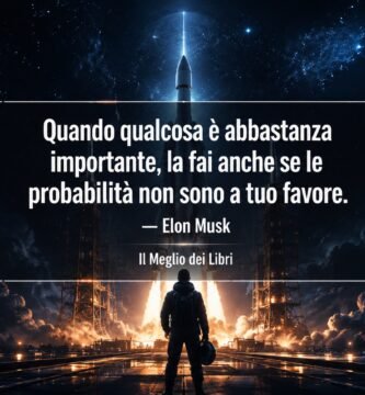 Ritratto simbolico ispirato a Elon Musk con atmosfera spaziale e frase sul coraggio di agire nonostante le probabilità sfavorevoli.