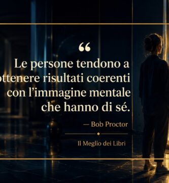 Ritratto simbolico ispirato a Bob Proctor con riflesso trasformativo e frase sull'immagine mentale e il successo personale.