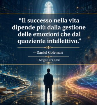 Ritratto simbolico ispirato a Daniel Goleman con percorso di equilibrio emotivo e frase sull'intelligenza emotiva.