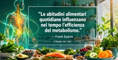 Ritratto simbolico ispirato a Frank Suárez con energia vitale e frase sul metabolismo e le abitudini alimentari.