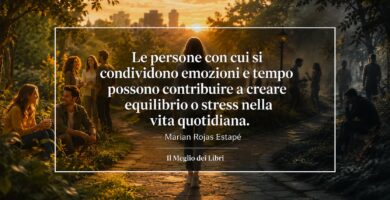 Ritratto simbolico ispirato a Marian Rojas Estapé con relazioni positive e frase sul benessere emotivo.