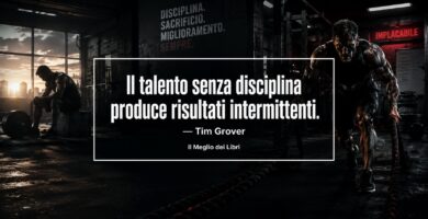 Ritratto simbolico ispirato a Tim Grover con scena di allenamento e frase sul rapporto tra talento e disciplina.