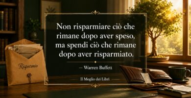 Rappresentazione simbolica ispirata a Warren Buffett con risparmio prioritario e frase sulla gestione del denaro.