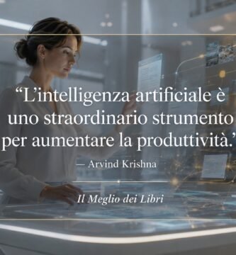 Rappresentazione simbolica di Arvind Krishna con una persona che collabora con un'intelligenza artificiale per aumentare la produttività.