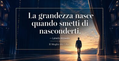 Rappresentazione simbolica ispirata a Lewis Howes con una persona che esce dall'ombra verso la luce.