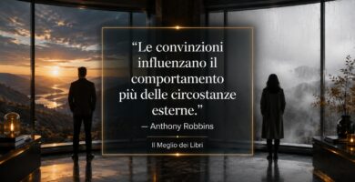 Rappresentazione simbolica ispirata ad Anthony Robbins con due persone che osservano la stessa realtà attraverso prospettive diverse.