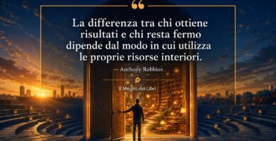 Rappresentazione simbolica ispirata ad Anthony Robbins con una persona che scopre le proprie risorse interiori.