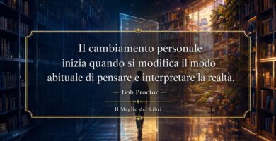 Rappresentazione simbolica ispirata a Bob Proctor con un cambiamento di prospettiva e frase sulla trasformazione personale.