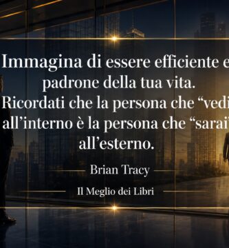 Rappresentazione simbolica ispirata a Brian Tracy con una persona che vede il proprio potenziale futuro.