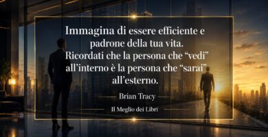 Rappresentazione simbolica ispirata a Brian Tracy con una persona che vede il proprio potenziale futuro.