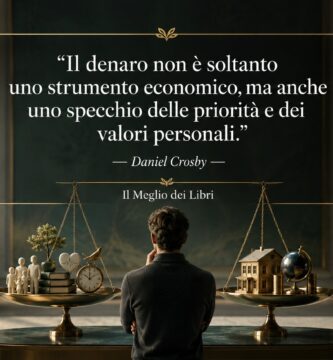 Ritratto simbolico del rapporto tra denaro e valori personali ispirato al pensiero di Daniel Crosby.