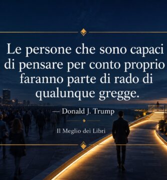 Rappresentazione simbolica ispirata a Donald J. Trump con una persona che sceglie un percorso autonomo rispetto alla folla.