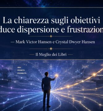 Una persona individua un percorso luminoso tra numerose possibilità, simbolo della chiarezza sugli obiettivi.