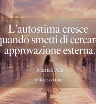 Rappresentazione simbolica ispirata a Marisa Peer con una persona che cammina con serenità senza cercare approvazione dagli altri.