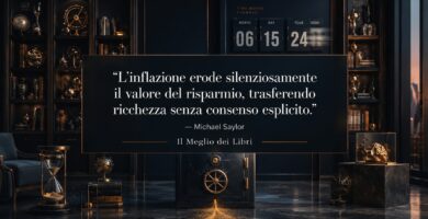 Rappresentazione simbolica ispirata a Michael Saylor con cassaforte e perdita graduale del valore del risparmio.