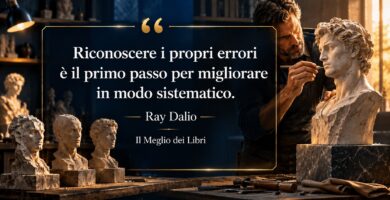 Rappresentazione simbolica ispirata a Ray Dalio con un'opera che viene perfezionata attraverso tentativi successivi.