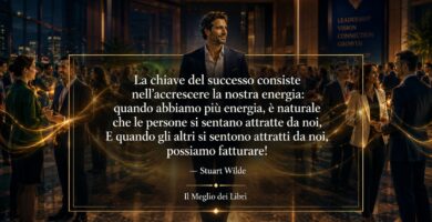 Rappresentazione simbolica ispirata a Stuart Wilde con una persona che trasmette energia positiva e crea connessioni.